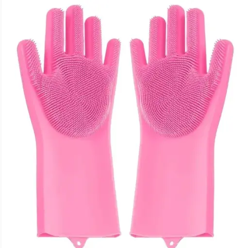 [SKU : 8740_scrubber_gloves_155gm] Reusable Silicone Cleaning Brush Scrubber Gloves 